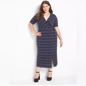 Lane Bryant Navy Wave-Print Maxi Dress